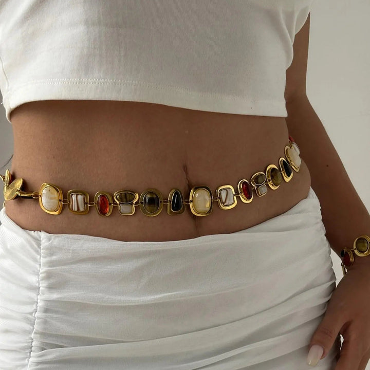 Mixed Stone Waist Chain Bracelet Matching Set