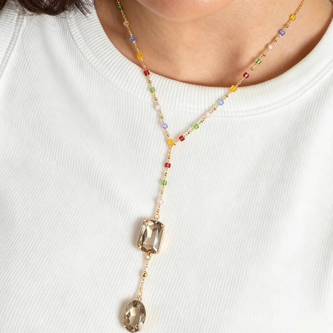 Color Bead Lariat Y Necklace Daily Layering