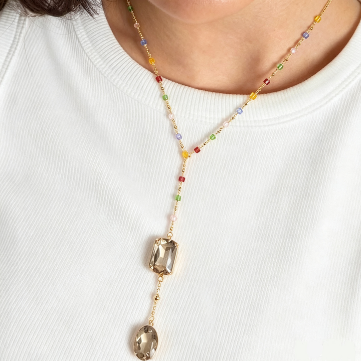 Color Bead Lariat Y Necklace Daily Layering