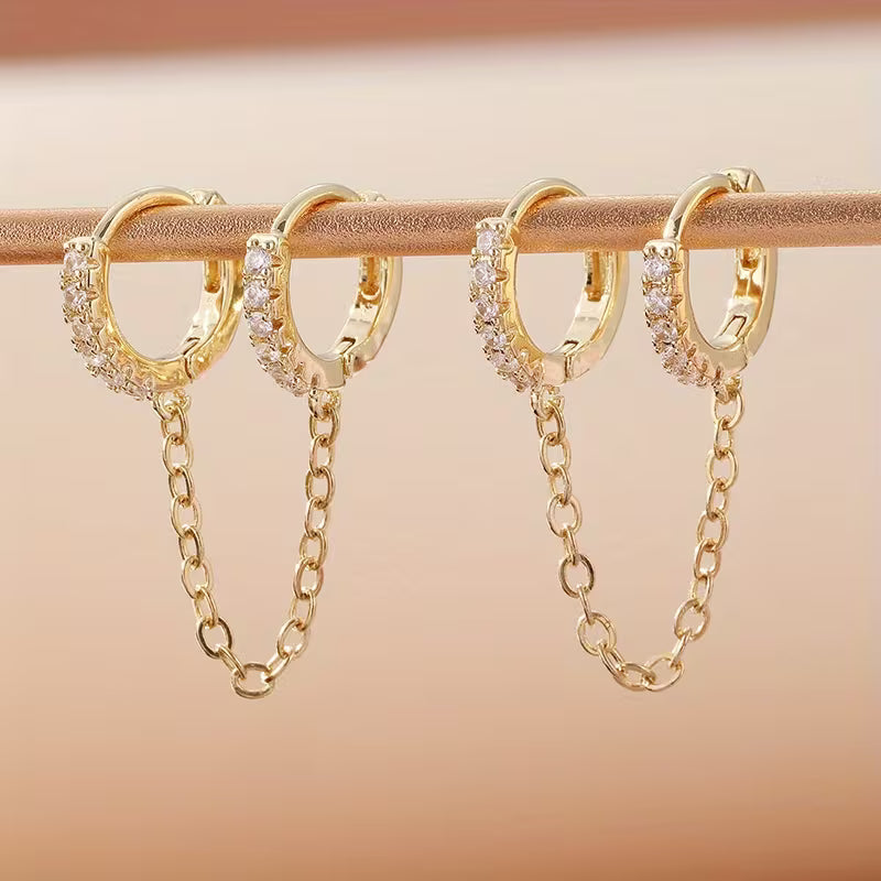 Double ear piercing chain earrings