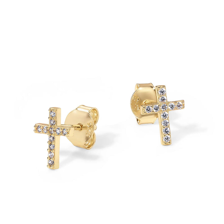 Mini Paved Cross Stud Earrings Daily Stack