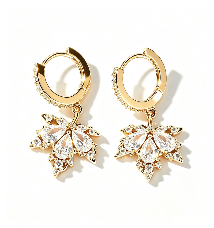 Maple Zircon Huggie Drop Earrings Fall Daily Wear