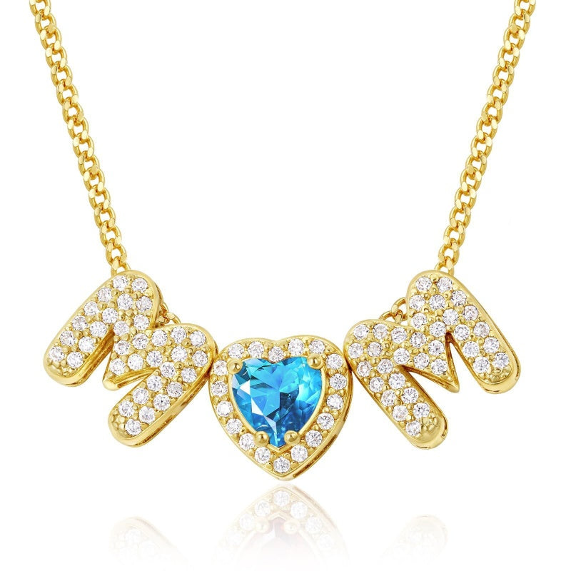 Birthstone MOM Heart Necklace