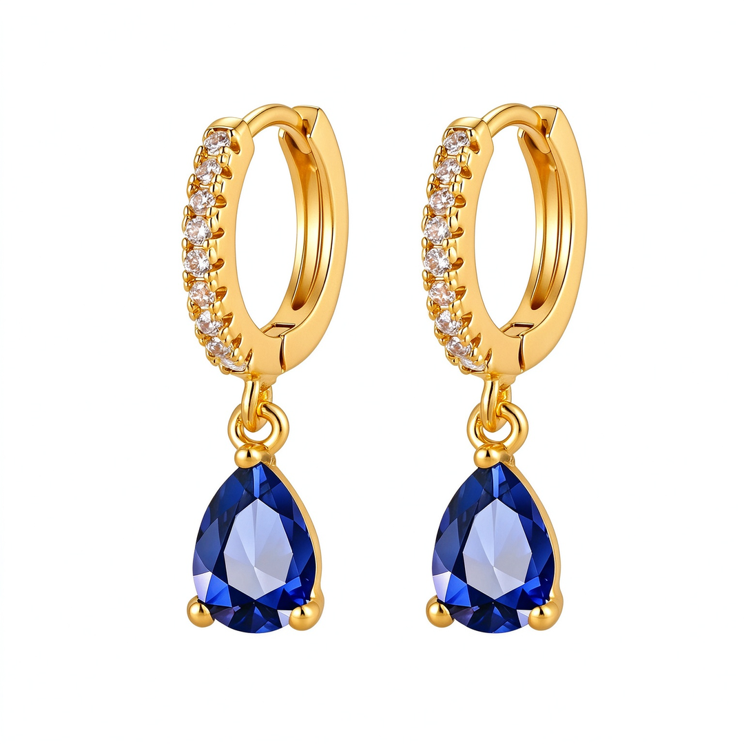 Colorful Birthstone Teardrop Hoop Earrings