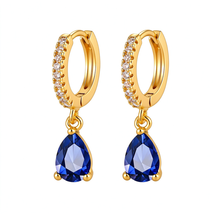 Colorful Birthstone Teardrop Hoop Earrings