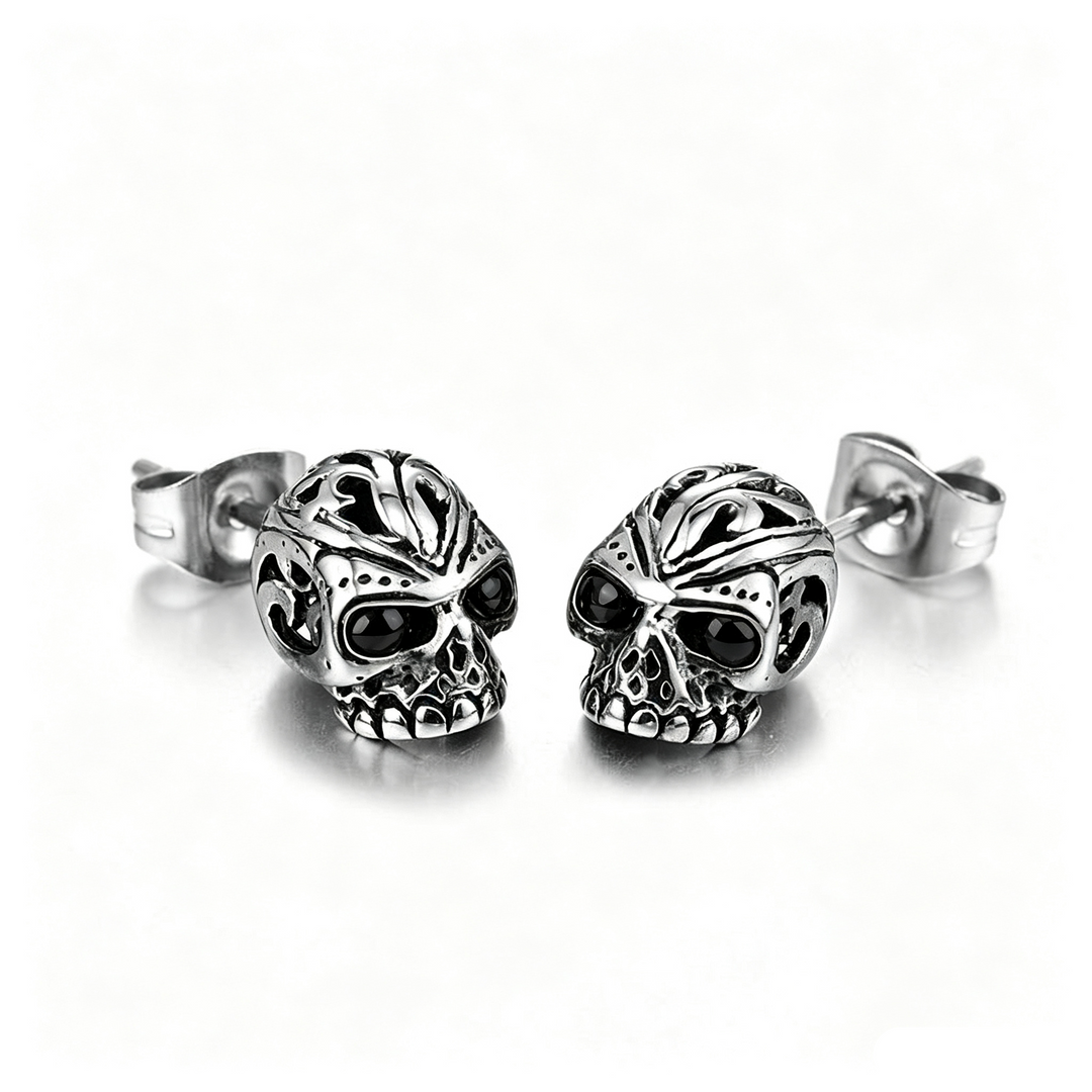 Rock Style Skull Red Zircon Stud Earrings