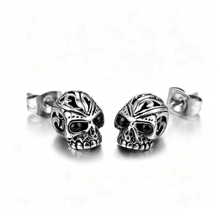 Rock Style Skull Red Zircon Stud Earrings