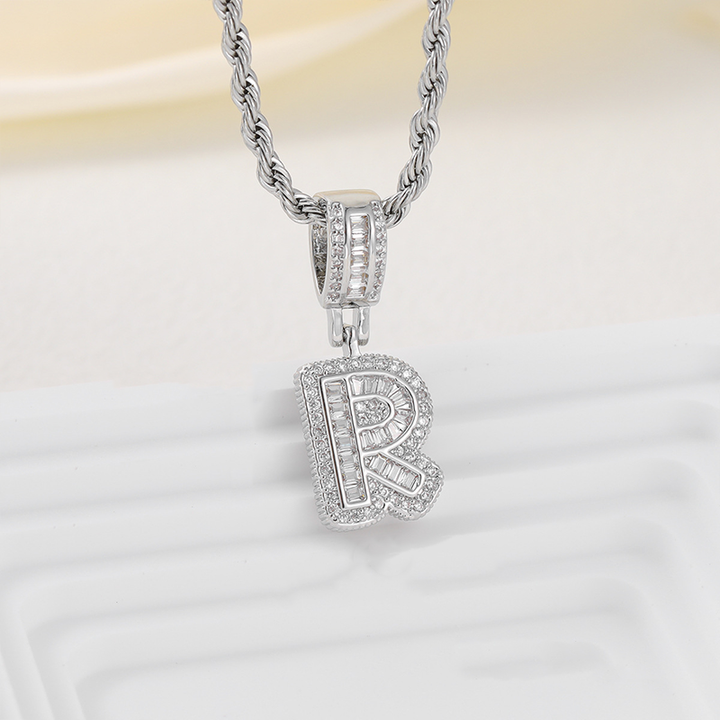Zircon Letter Pendant Twisted Rope Necklace