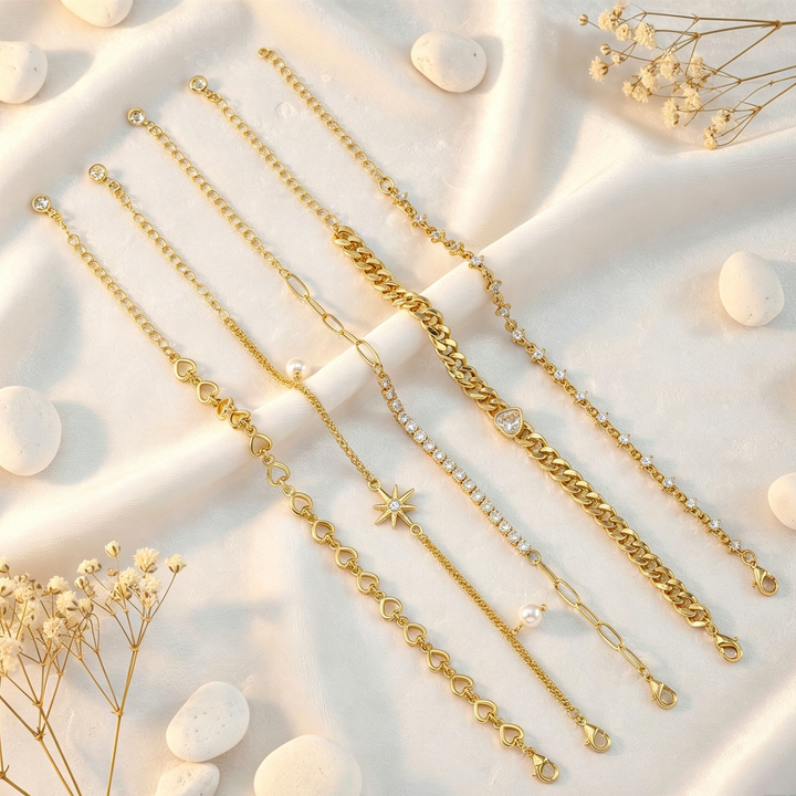 5Pcs Gold Plated Stackable Bracelet Set