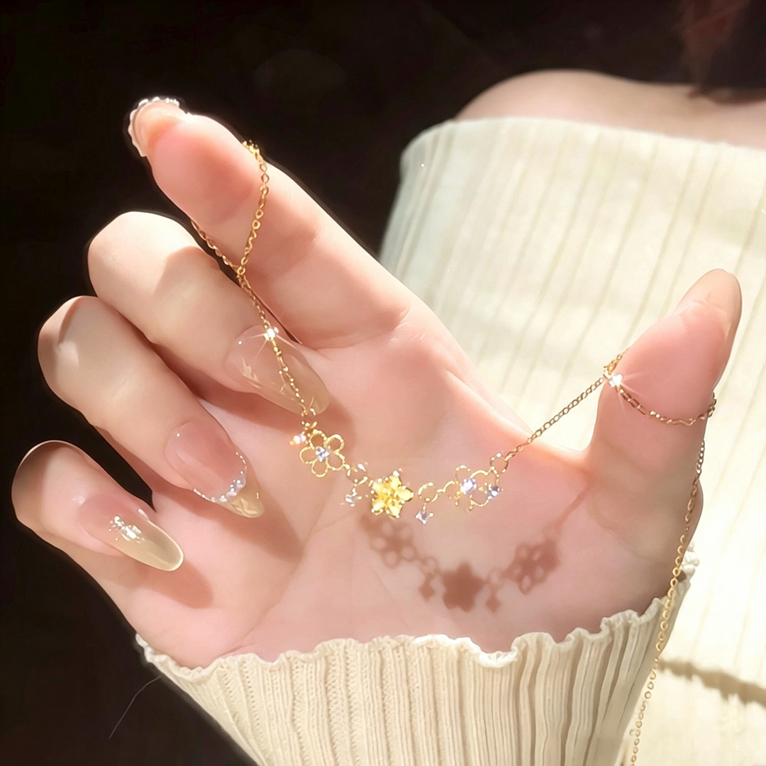 Floral Hollow CZ Tassel Necklace