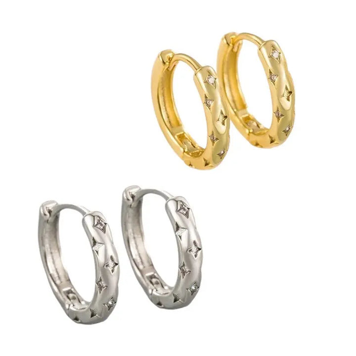 Four Star Diamond Hoop Earrings
