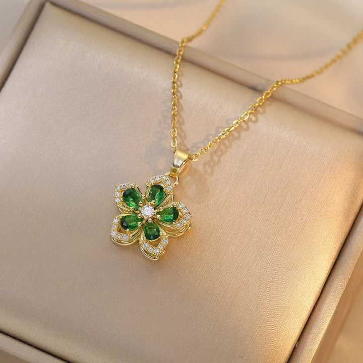 Blooming Zircon Rotation Flower Necklace
