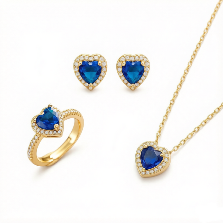 Halo Heart Zircon Matching Three Piece Jewelry Set