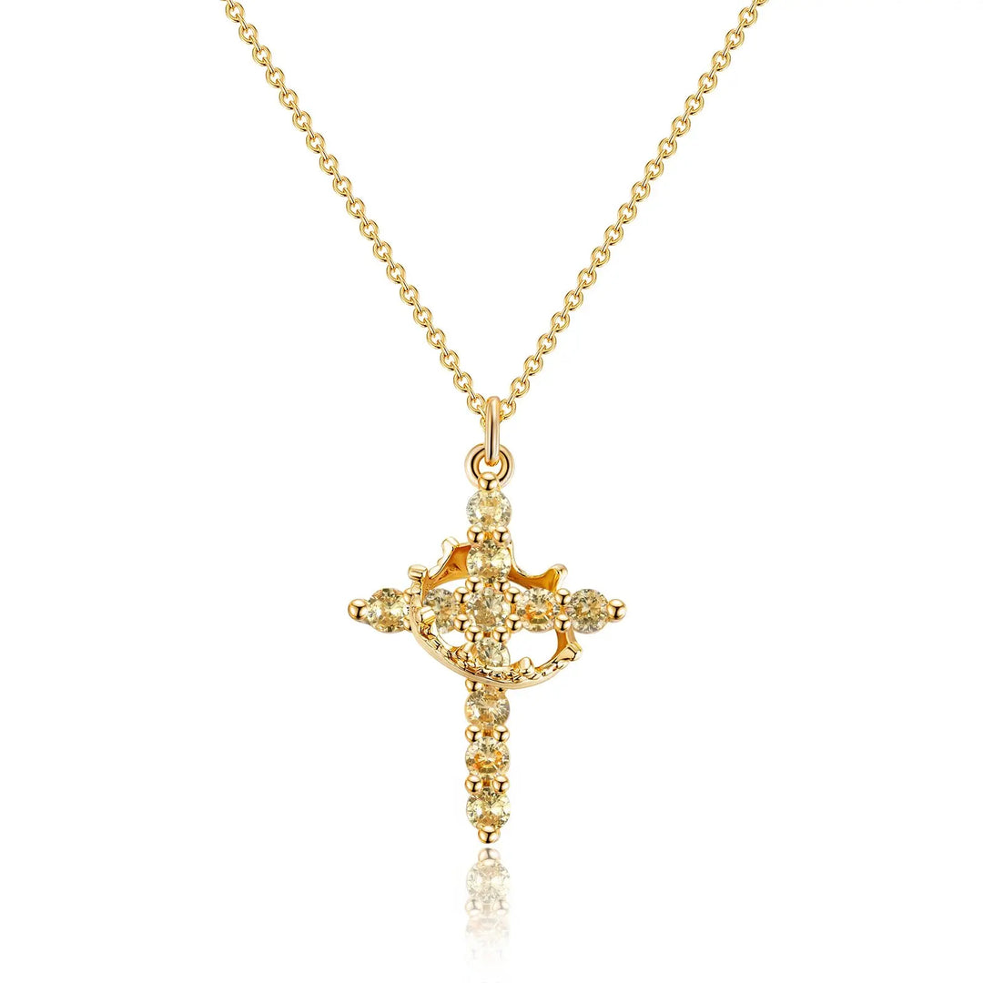 Birthstone Crown Cross Pendant Daily Necklace
