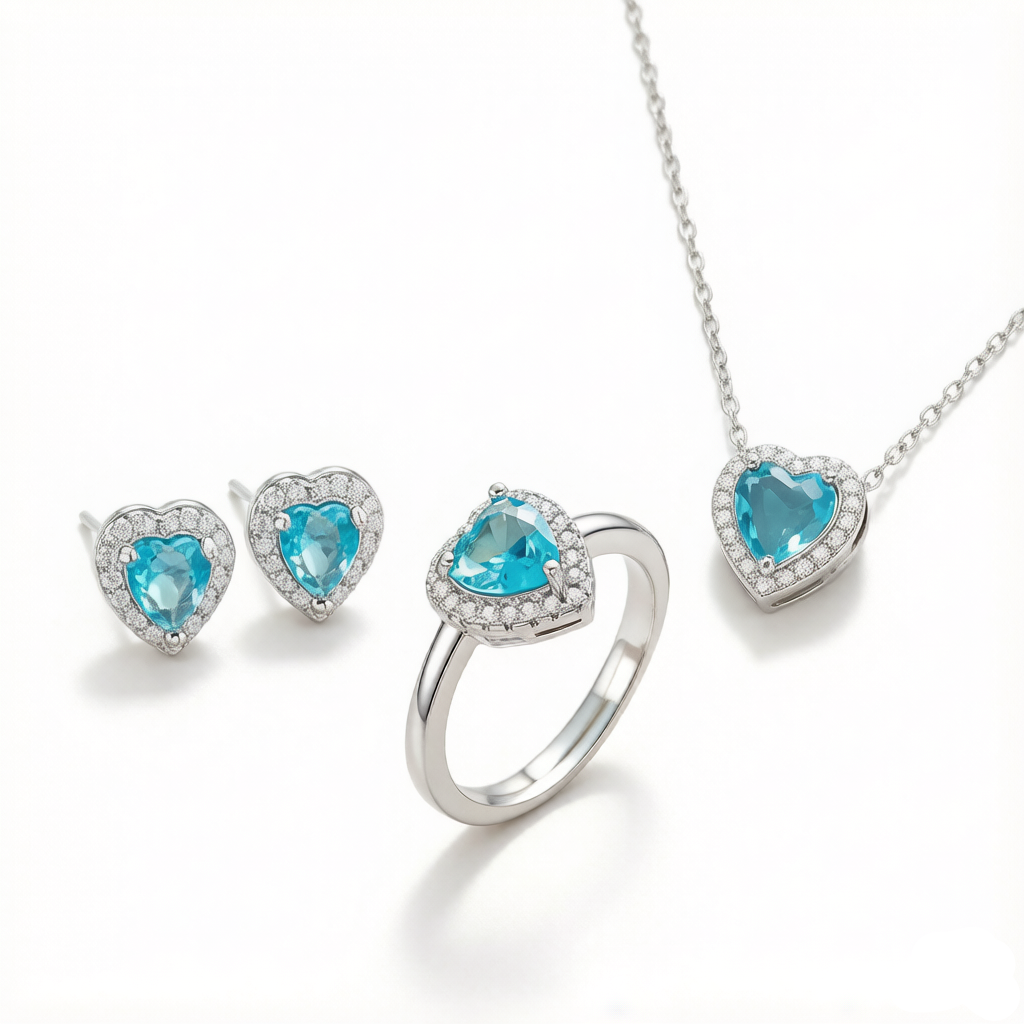 Halo Heart Zircon Matching Three Piece Jewelry Set