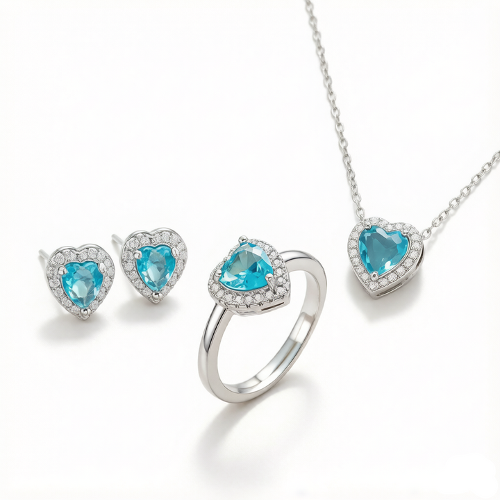 Halo Heart Zircon Matching Three Piece Jewelry Set