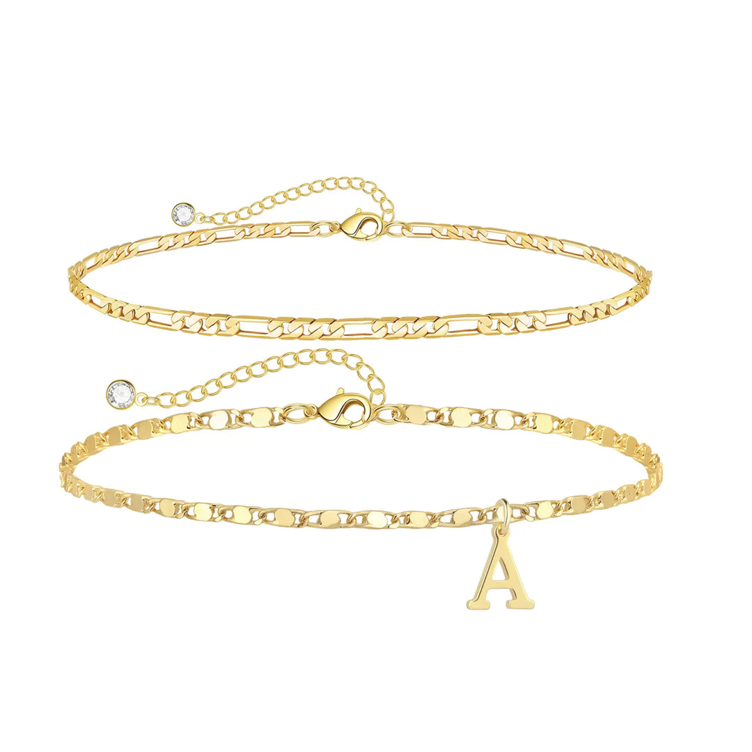 Personalized Layered Ankle Bracelet Set