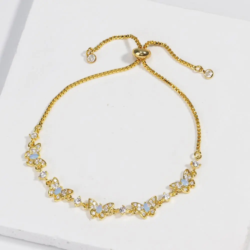Adjustable Butterfly Zircon Link Bracelet