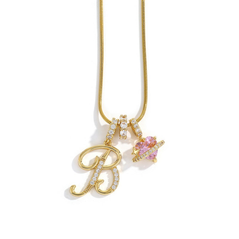 Initial Letter Heart Pendant Necklace