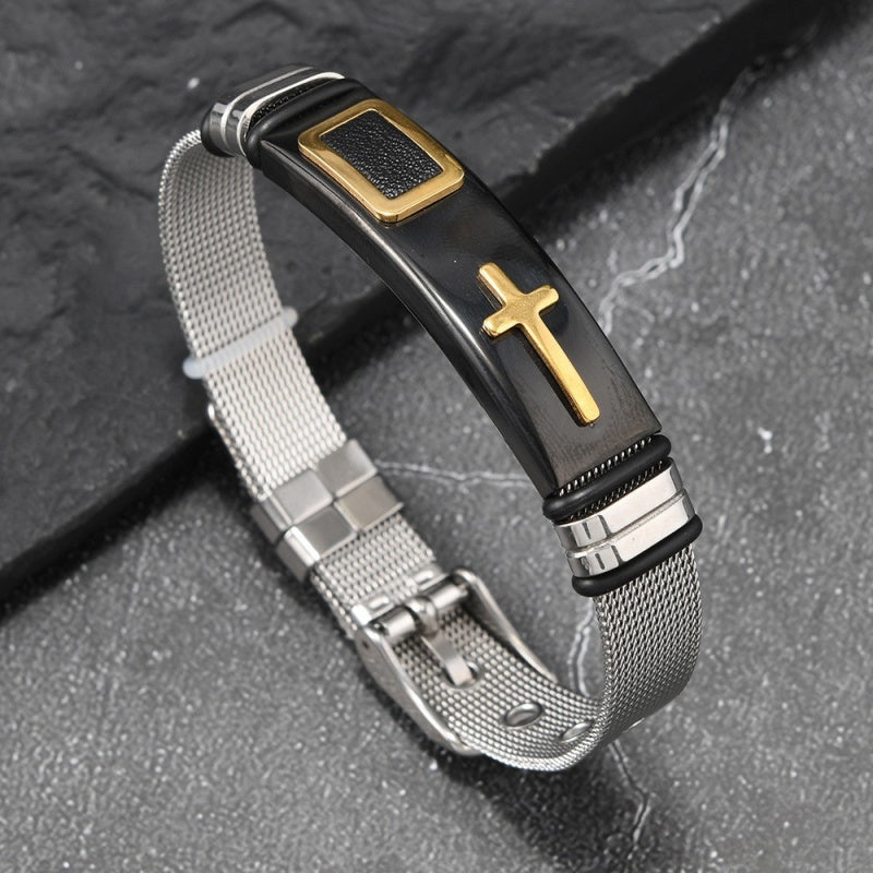 Stainless Steel Cross Mesh Bracelet