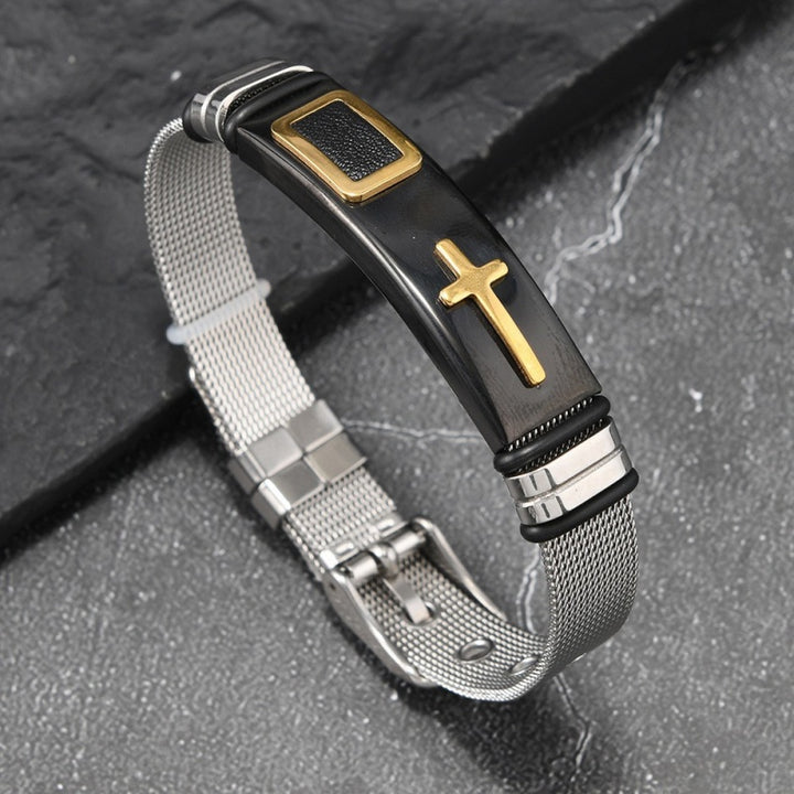 Stainless Steel Cross Mesh Bracelet