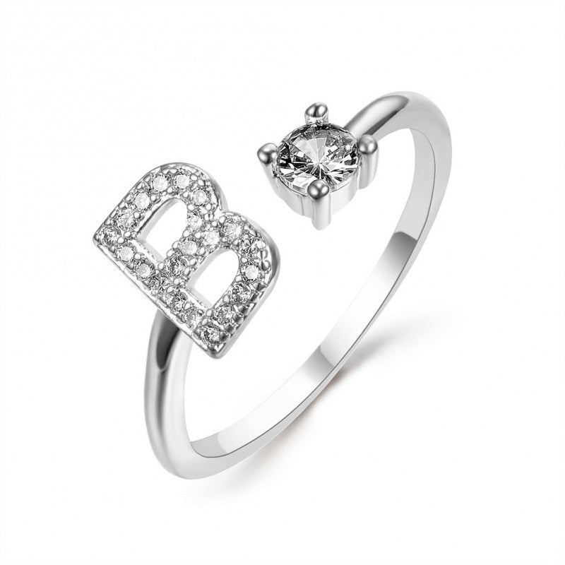 Elegant Initial Open Ring with Zircon