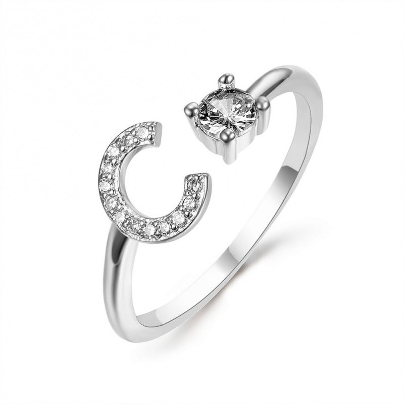 Elegant Initial Open Ring with Zircon