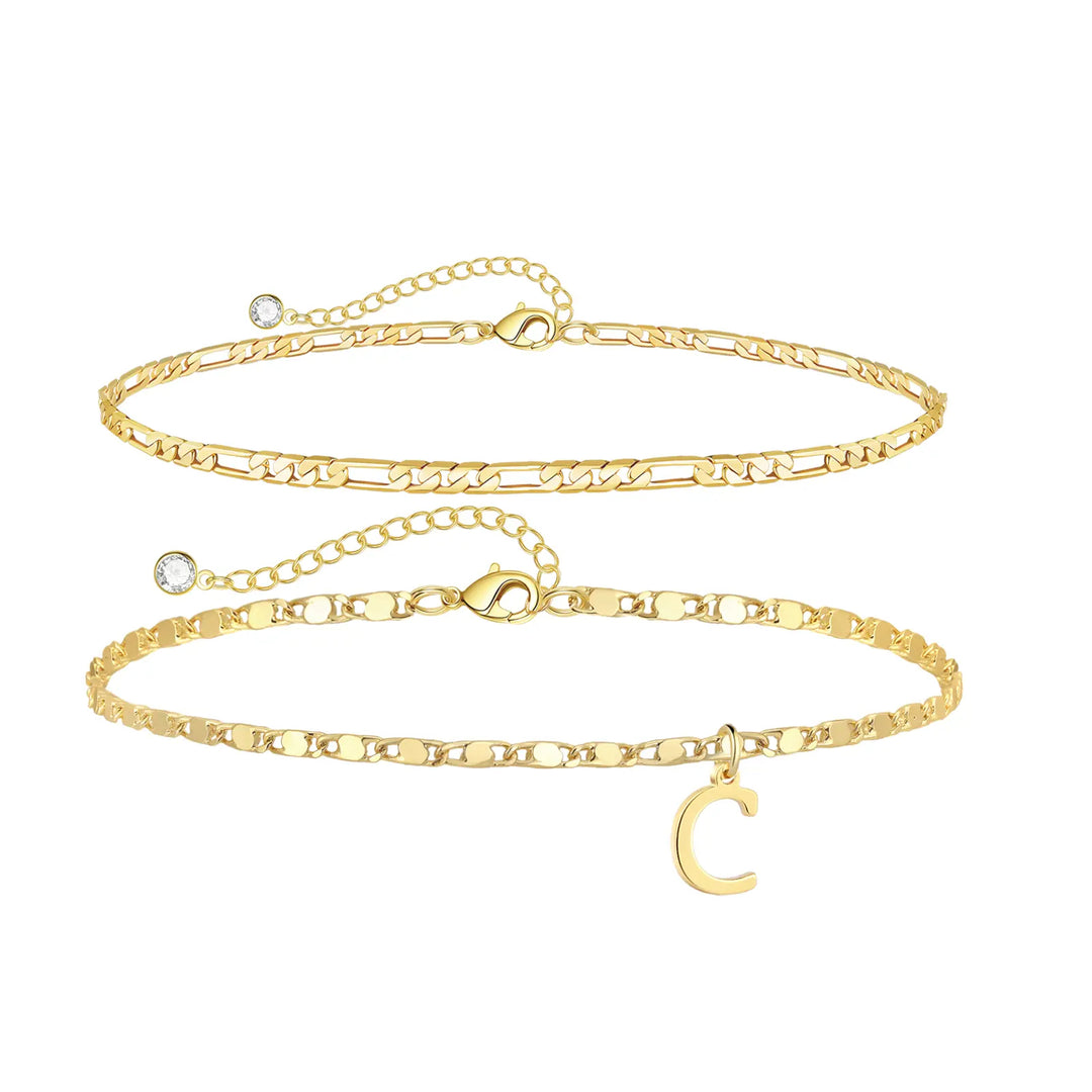 Personalized Layered Ankle Bracelet Set