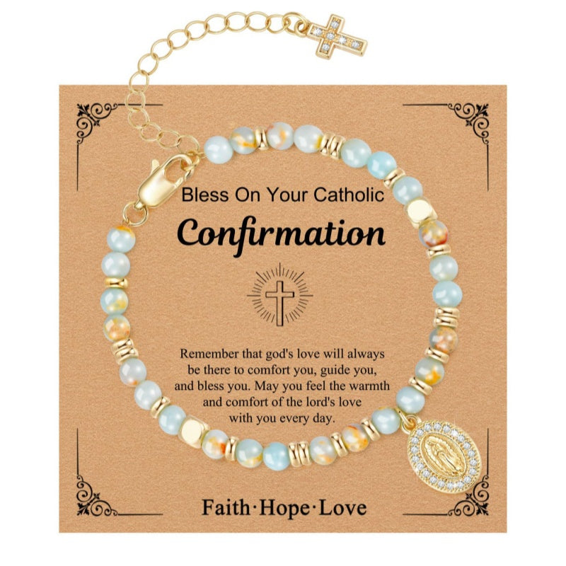 Beaded Virgin Cross Charm Bracelet