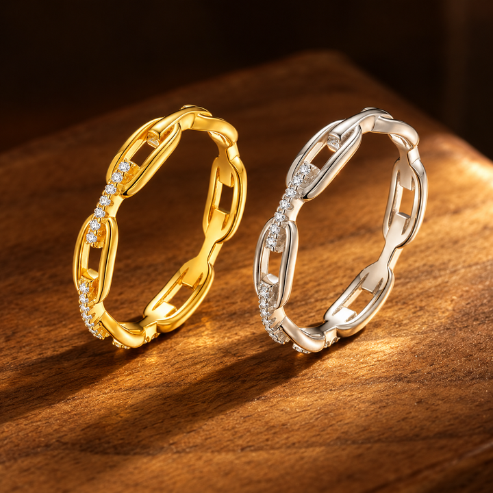Hollow Chain Link Paved Zircon Unisex Stack Ring