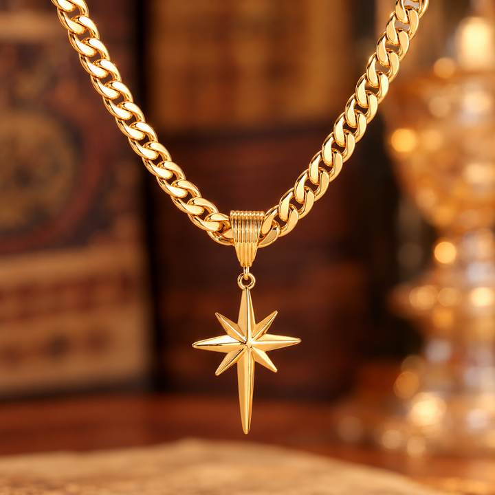 North Star Pendant Cuban Chain Necklace
