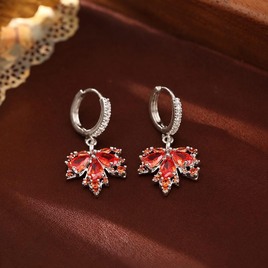 Maple Zircon Huggie Drop Earrings Fall Daily Wear