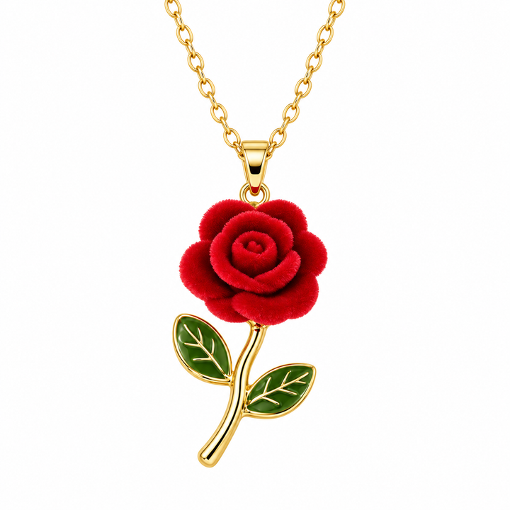 Flocked Rose Pendant Necklace