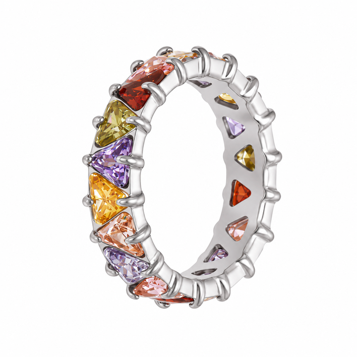 Multicolor Triangle CZ Statement Ring