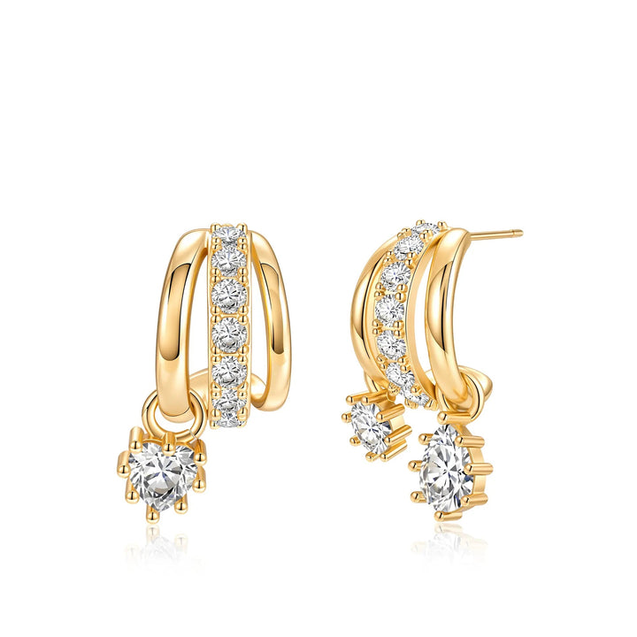 Three Layer Curved Hoop Zircon Drop Earrings