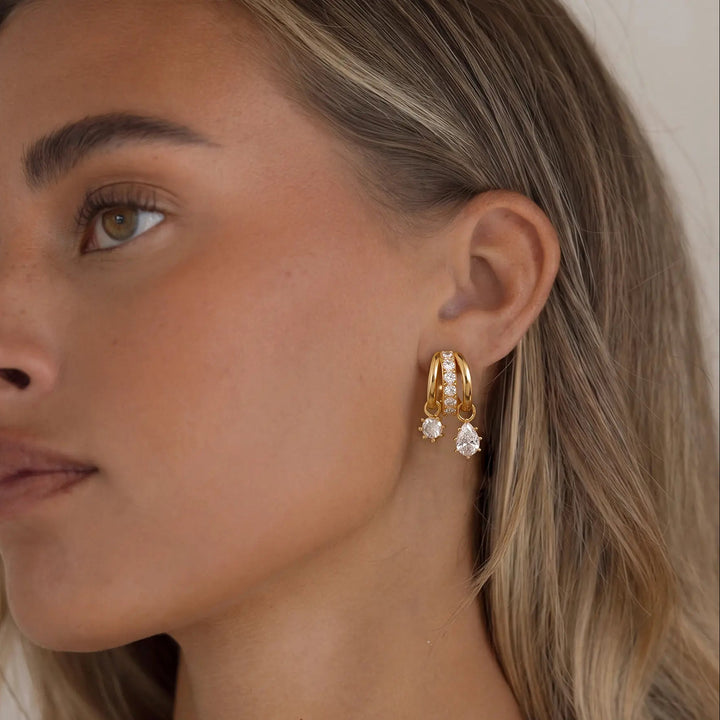 Three Layer Curved Hoop Zircon Drop Earrings
