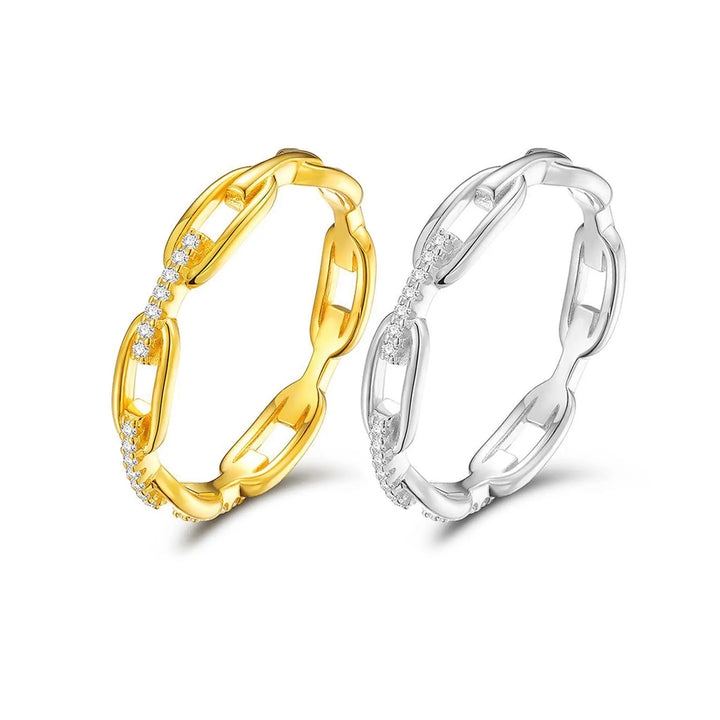 Hollow Chain Link Paved Zircon Unisex Stack Ring
