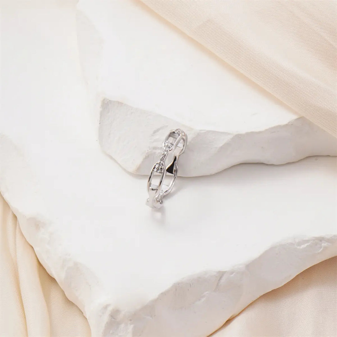 Hollow Chain Link Paved Zircon Unisex Stack Ring