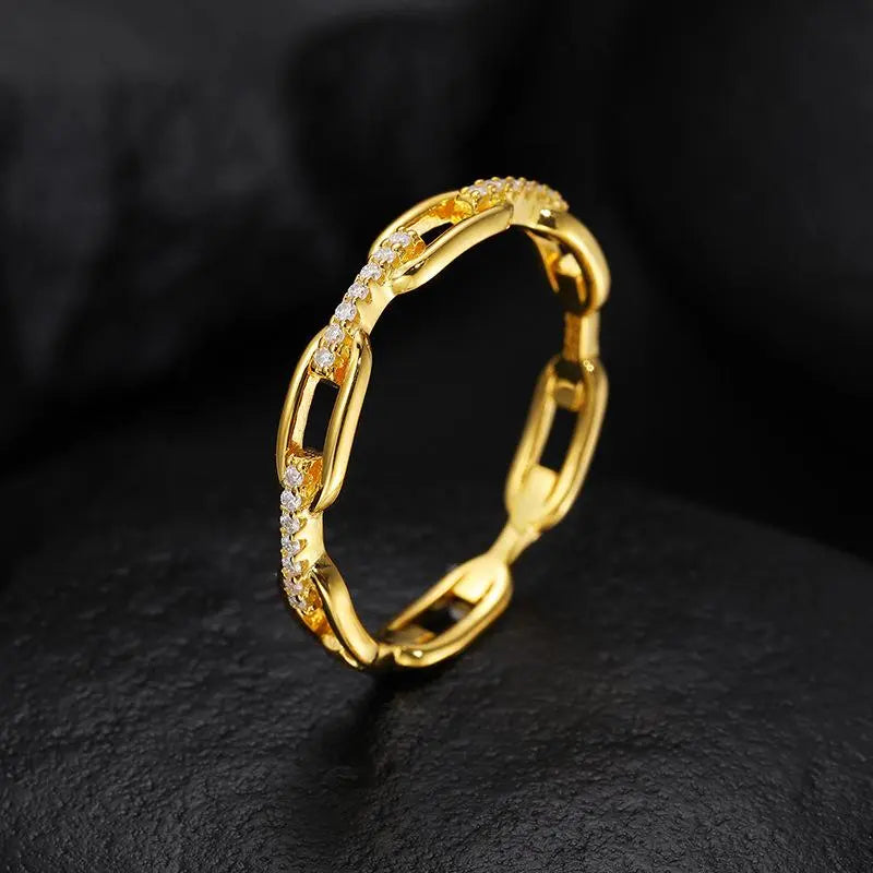 Hollow Chain Link Paved Zircon Unisex Stack Ring