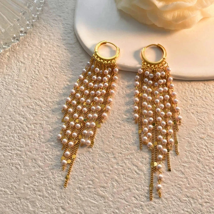 Pearl Tassel Earrings Elegant Evening Wear