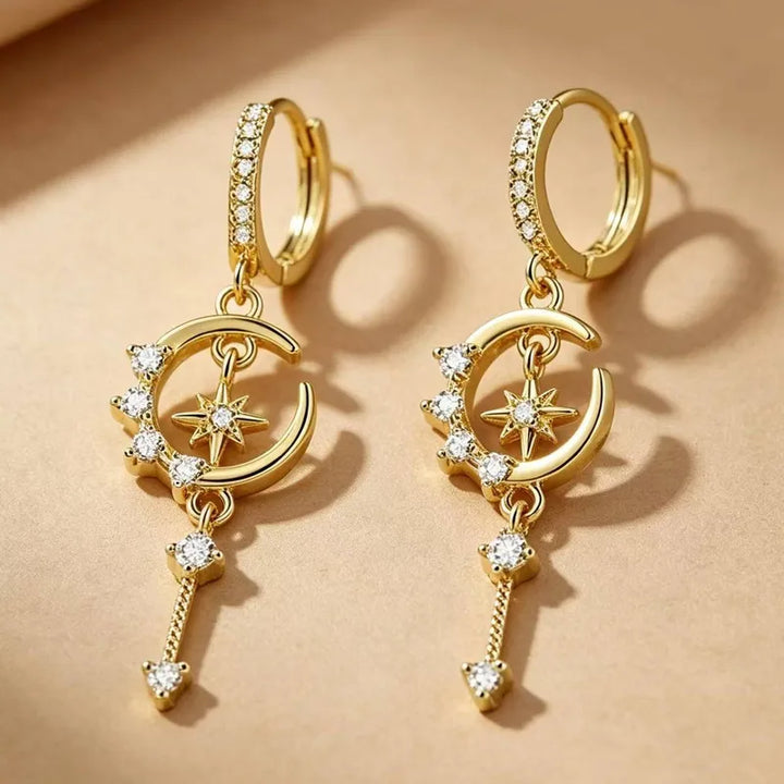 Zircon Moon Star Dangling Earrings