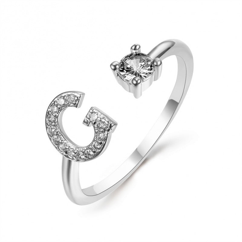 Elegant Initial Open Ring with Zircon