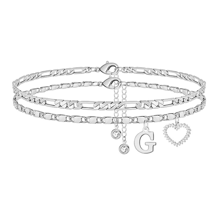 Double Layer Initial Heart Zircon Ankle Bracelet