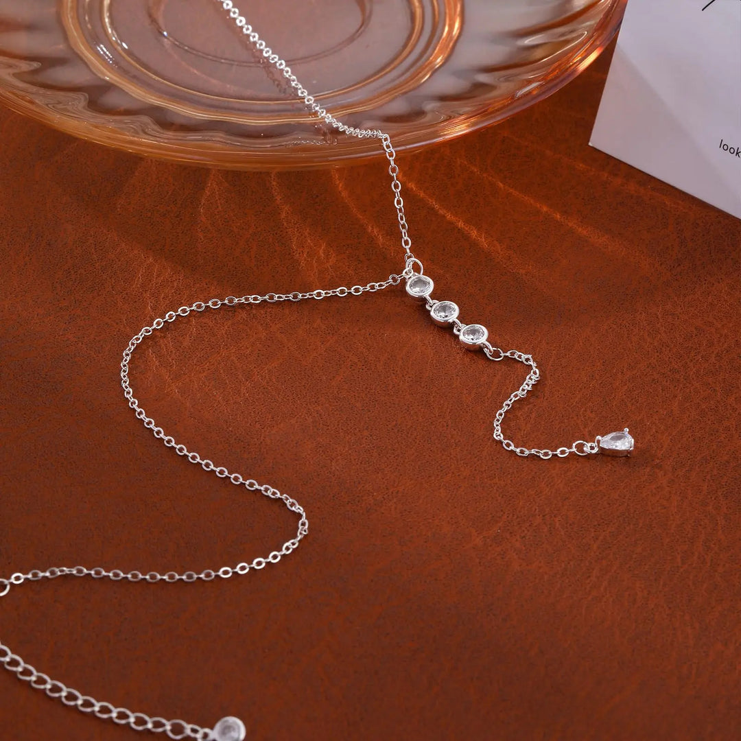 Pave Zircon Y Drop Tassel Necklace Daily Outfit