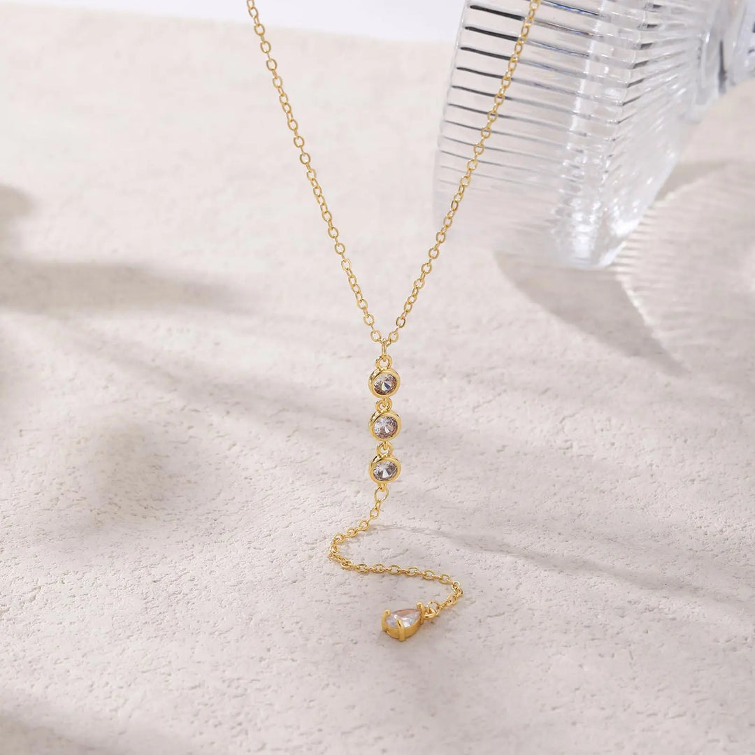Pave Zircon Y Drop Tassel Necklace Daily Outfit