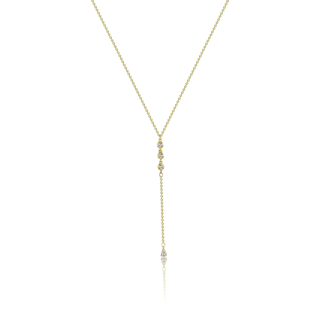 Pave Zircon Y Drop Tassel Necklace Daily Outfit