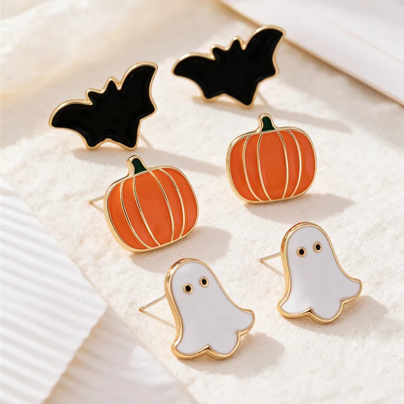 Gold Trim Enamel Halloween Party Earrings