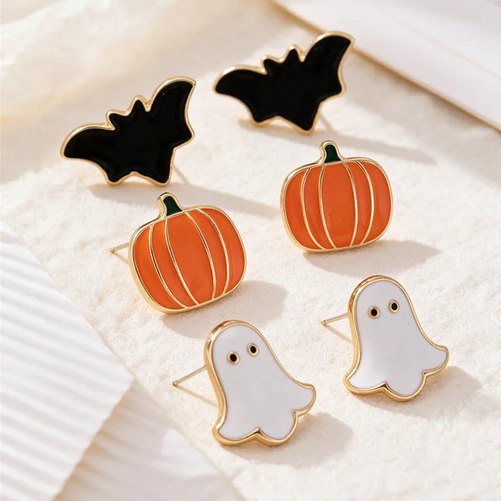Gold Trim Enamel Halloween Party Earrings