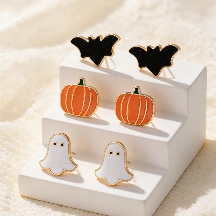 Gold Trim Enamel Halloween Party Earrings