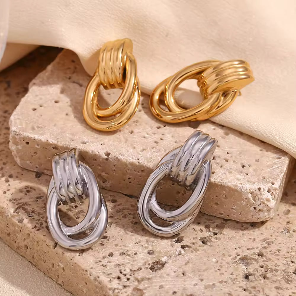 Sculpted Interlocking Double Hoop Earrings